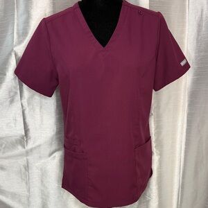 Maevn Momentum 5001 Burgundy Scrub Top Double V Neck Uniform Healthcare Womens S
